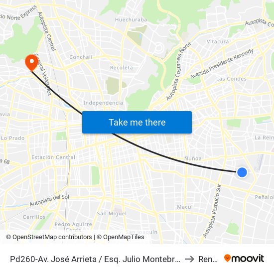 Pd260-Av. José Arrieta / Esq. Julio Montebruno to Renca map