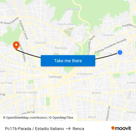 Pc176-Parada / Estadio Italiano to Renca map