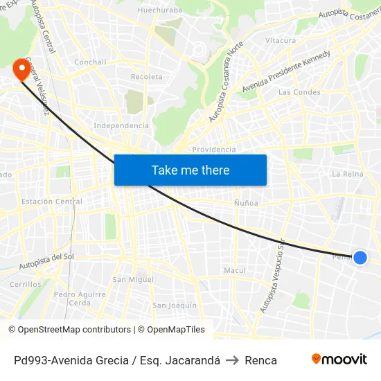Pd993-Avenida Grecia / Esq. Jacarandá to Renca map