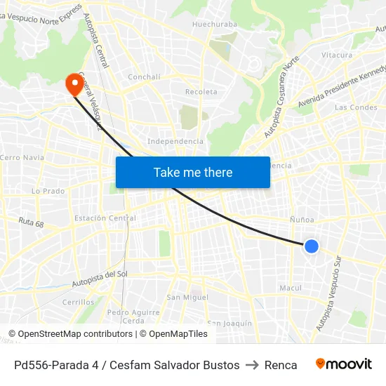 Pd556-Parada 4 / Cesfam Salvador Bustos to Renca map