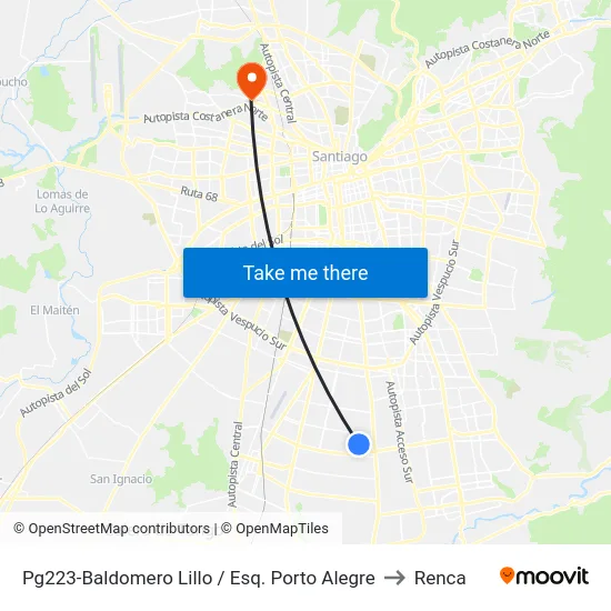 Pg223-Baldomero Lillo / Esq. Porto Alegre to Renca map
