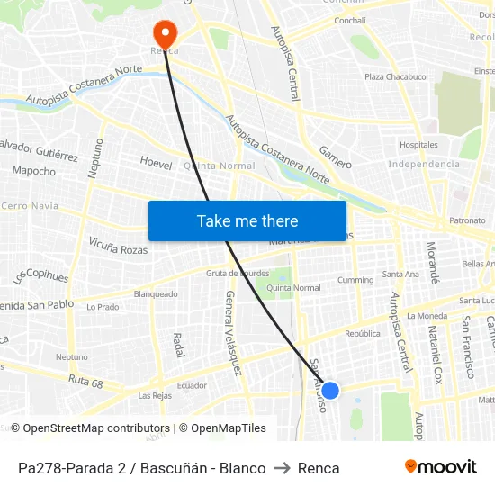 Pa278-Parada 2 / Bascuñán - Blanco to Renca map