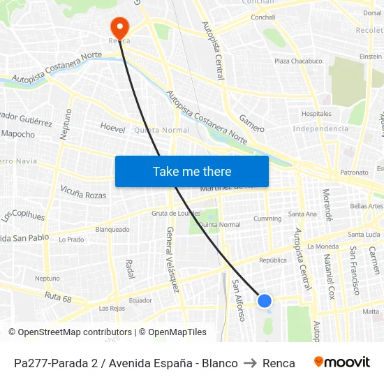 Pa277-Parada 2 / Avenida España - Blanco to Renca map