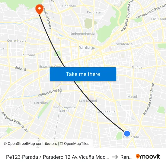 Pe123-Parada / Paradero 12 Av.Vicuña Mackenna to Renca map