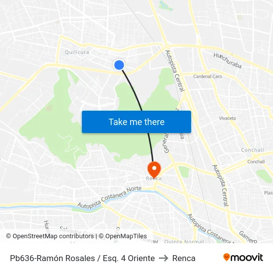 Pb636-Ramón Rosales / Esq. 4 Oriente to Renca map