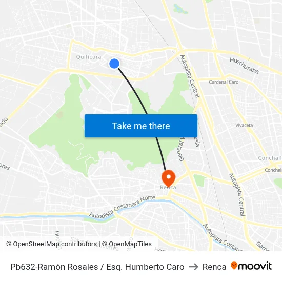 Pb632-Ramón Rosales / Esq. Humberto Caro to Renca map