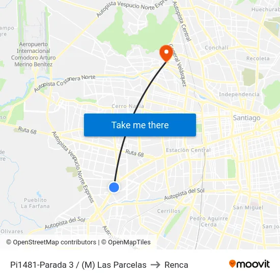 Pi1481-Parada 3 / (M) Las Parcelas to Renca map