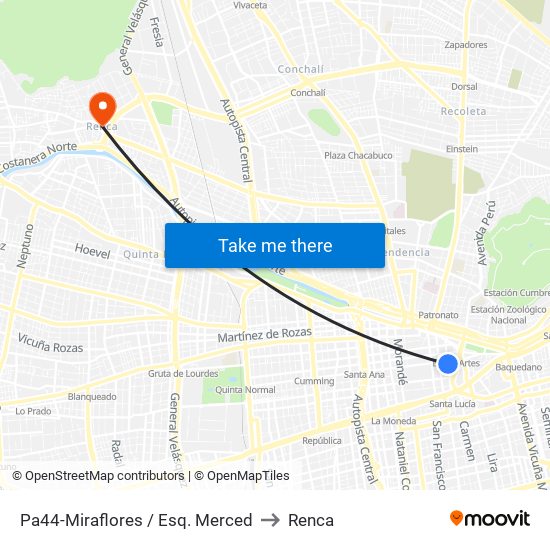 Pa44-Miraflores / Esq. Merced to Renca map