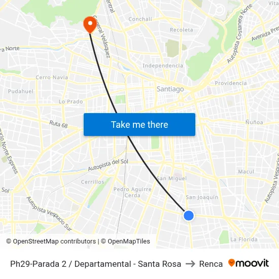 Ph29-Parada 2 / Departamental - Santa Rosa to Renca map