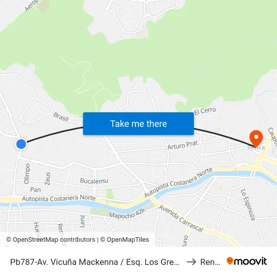 Pb787-Av. Vicuña Mackenna / Esq. Los Gremios to Renca map