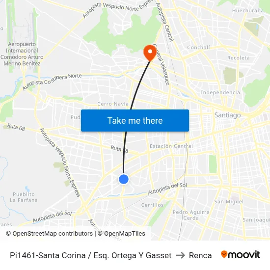 Pi1461-Santa Corina / Esq. Ortega Y Gasset to Renca map