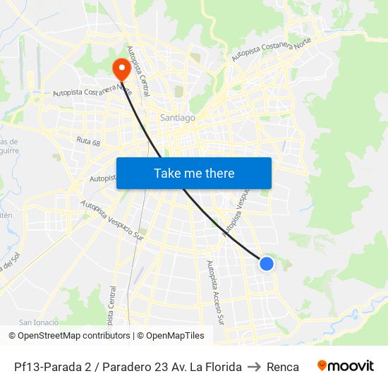 Pf13-Parada 2 / Paradero 23 Av. La Florida to Renca map