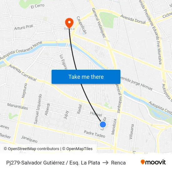 Pj279-Salvador Gutiérrez / Esq. La Plata to Renca map