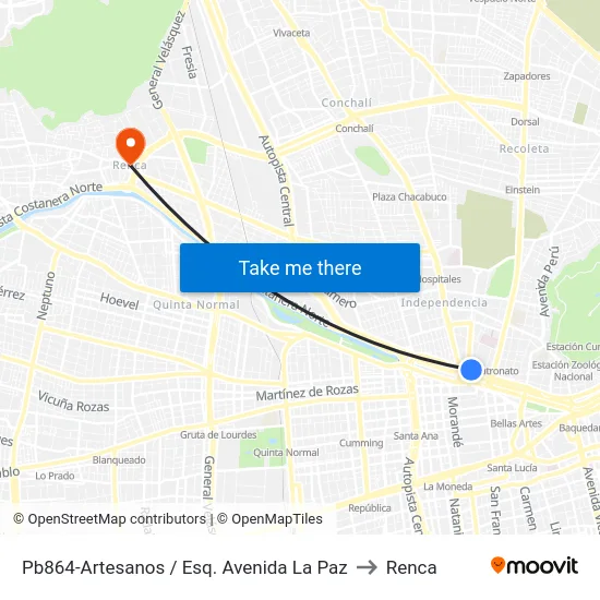 Pb864-Artesanos / Esq. Avenida La Paz to Renca map