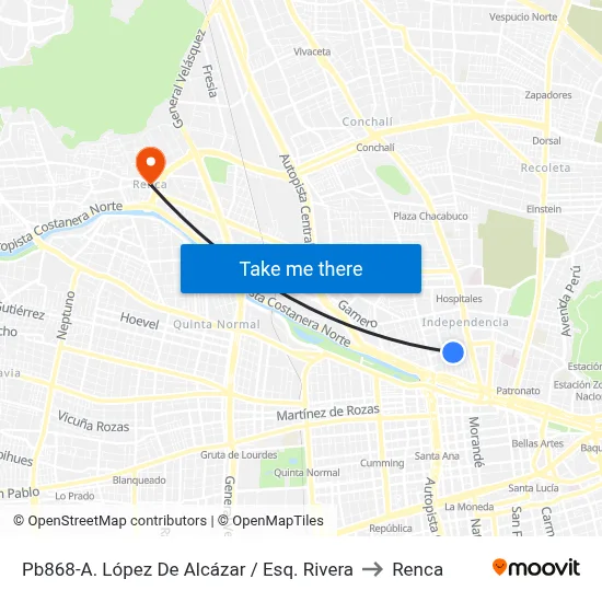 Pb868-A. López De Alcázar / Esq. Rivera to Renca map