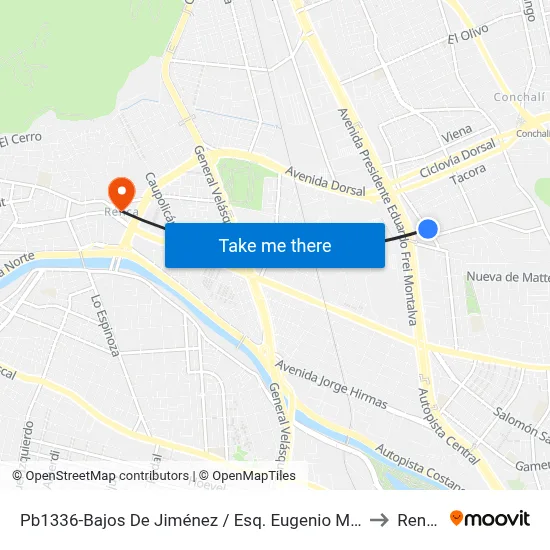Pb1336-Bajos De Jiménez / Esq. Eugenio Matte to Renca map