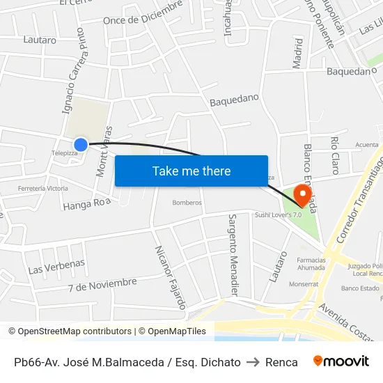 Pb66-Av. José M.Balmaceda / Esq. Dichato to Renca map