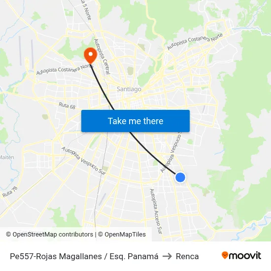 Pe557-Rojas Magallanes / Esq. Panamá to Renca map