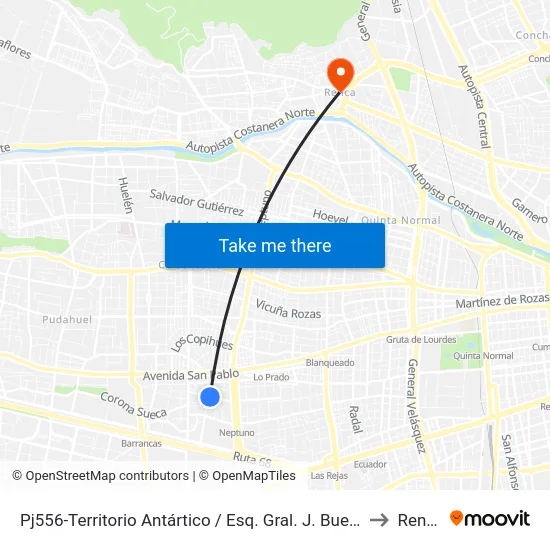 Pj556-Territorio Antártico / Esq. Gral. J. Buendía to Renca map