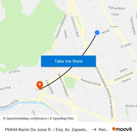 Pb844-Barón De Juras R. / Esq. Av. Zapadores to Renca map