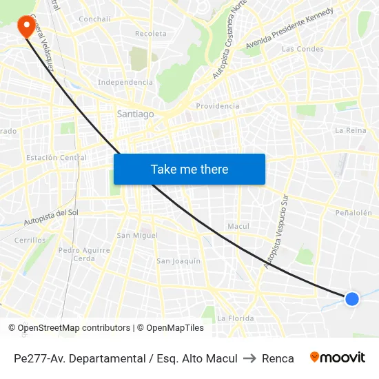Pe277-Av. Departamental / Esq. Alto Macul to Renca map