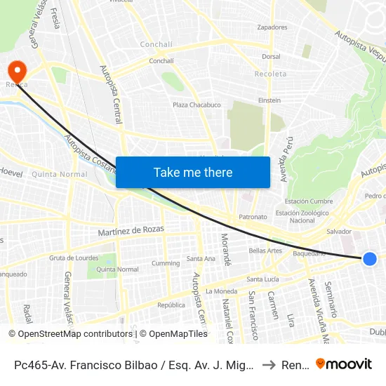Pc465-Av. Francisco Bilbao / Esq. Av. J. Miguel Claro to Renca map