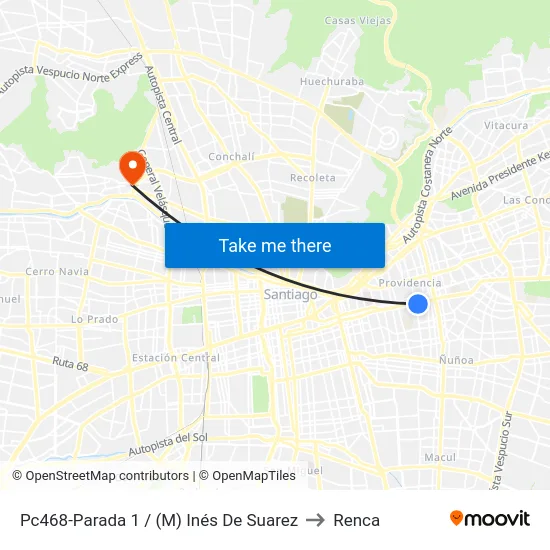 Pc468-Parada 1 / (M) Inés De Suarez to Renca map