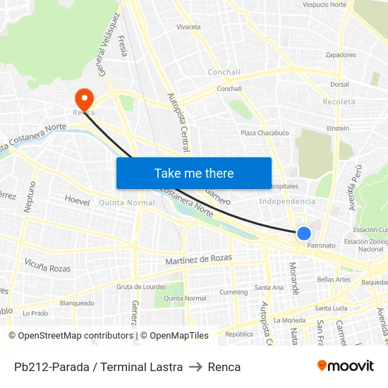 Pb212-Parada / Terminal Lastra to Renca map