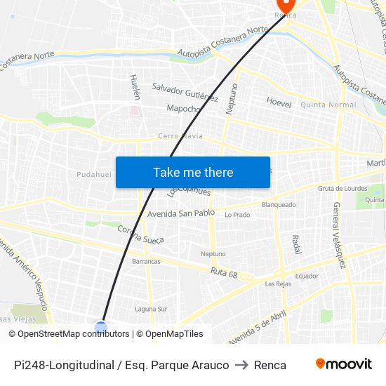 Pi248-Longitudinal / Esq. Parque Arauco to Renca map