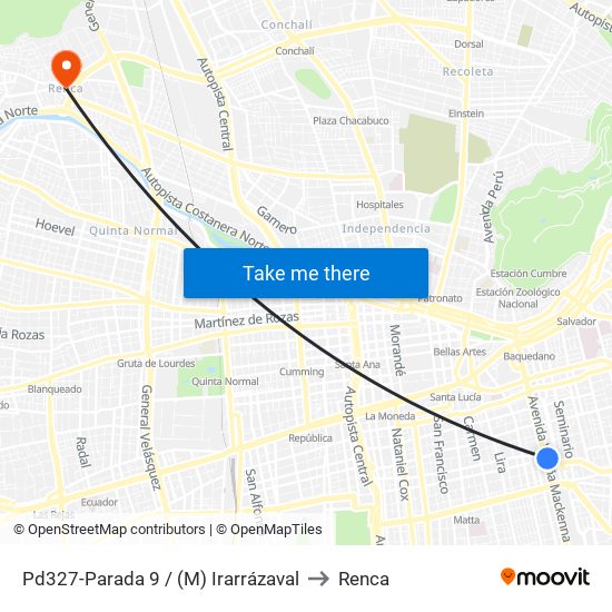 Pd327-Parada 9 / (M) Irarrázaval to Renca map