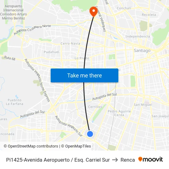 Pi1425-Avenida Aeropuerto / Esq. Carriel Sur to Renca map