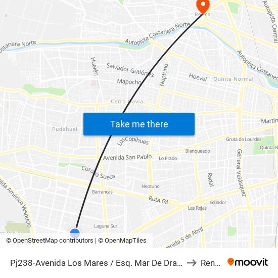 Pj238-Avenida Los Mares / Esq. Mar De Drake to Renca map