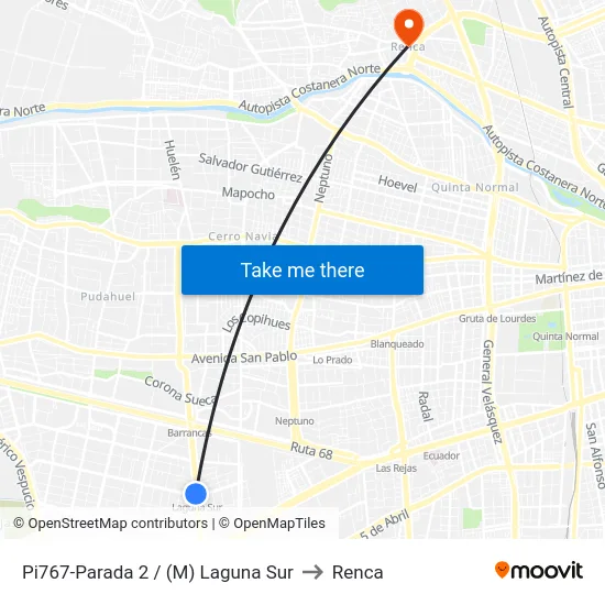 Pi767-Parada 2 / (M) Laguna Sur to Renca map