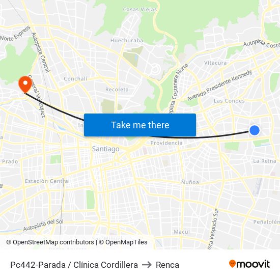 Pc442-Parada / Clínica Cordillera to Renca map