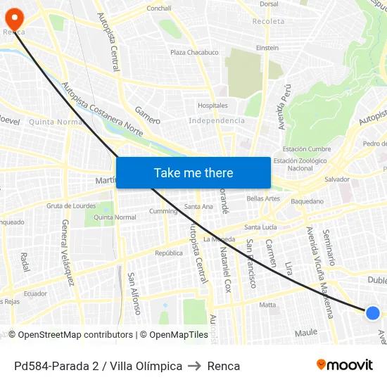 Pd584-Parada 2 / Villa Olímpica to Renca map