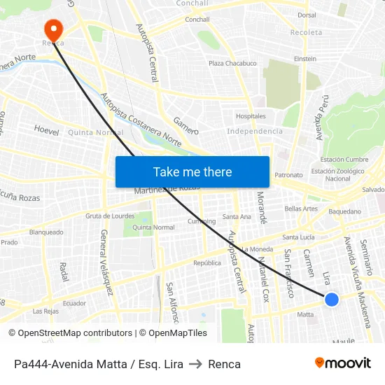 Pa444-Avenida Matta / Esq. Lira to Renca map