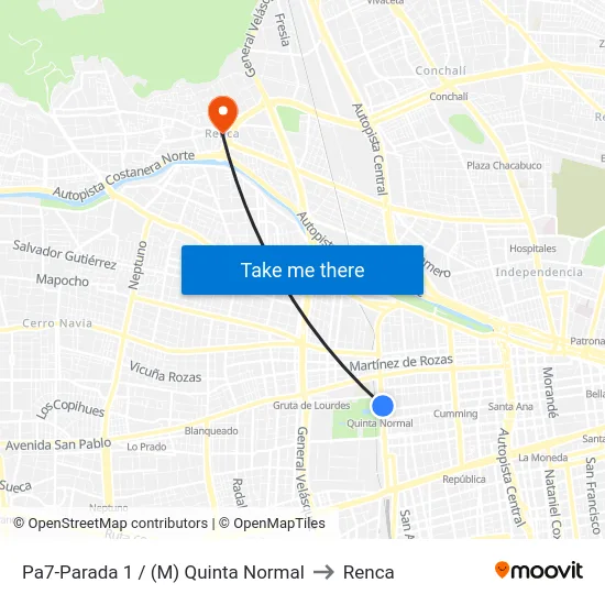 Pa7-Parada 1 / (M) Quinta Normal to Renca map