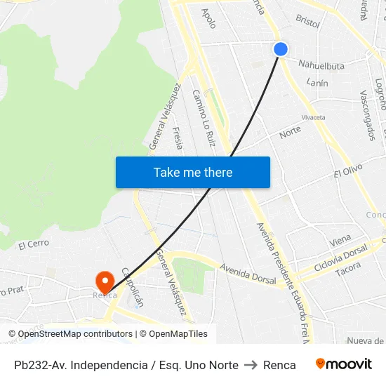 Pb232-Av. Independencia / Esq. Uno Norte to Renca map