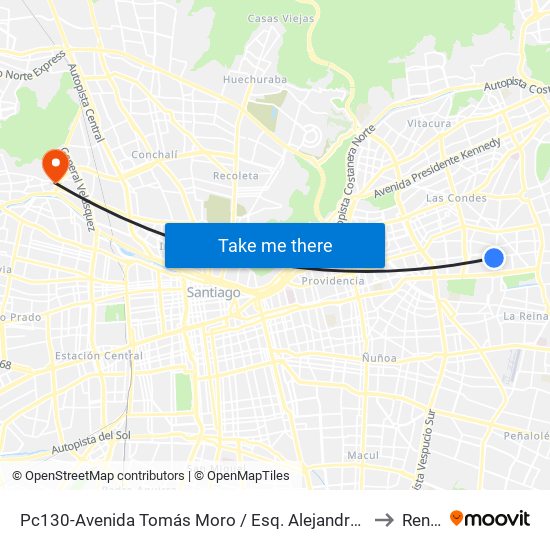 Pc130-Avenida Tomás Moro / Esq. Alejandro Fleming to Renca map