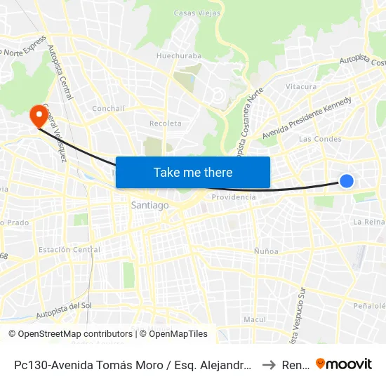 Pc130-Avenida Tomás Moro / Esq. Alejandro Fleming to Renca map