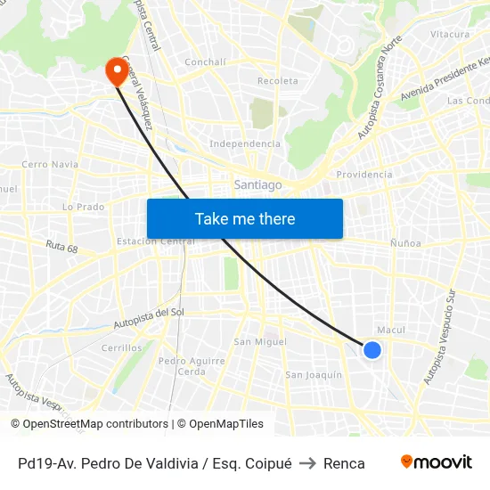 Pd19-Av. Pedro De Valdivia / Esq. Coipué to Renca map