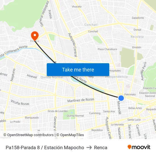 Pa158-Parada 8 / Estación Mapocho to Renca map