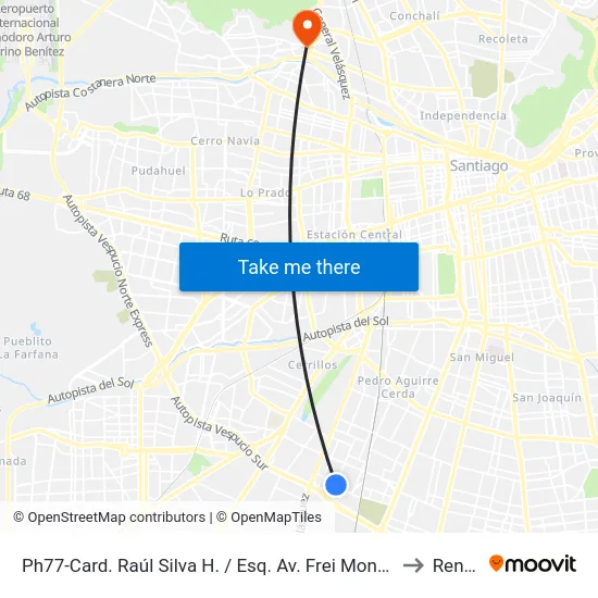 Ph77-Card. Raúl Silva H. / Esq. Av. Frei Montalva to Renca map