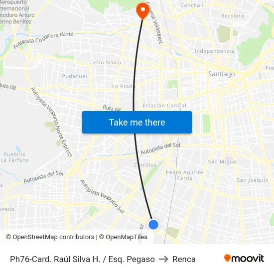 Ph76-Card. Raúl Silva H. / Esq. Pegaso to Renca map
