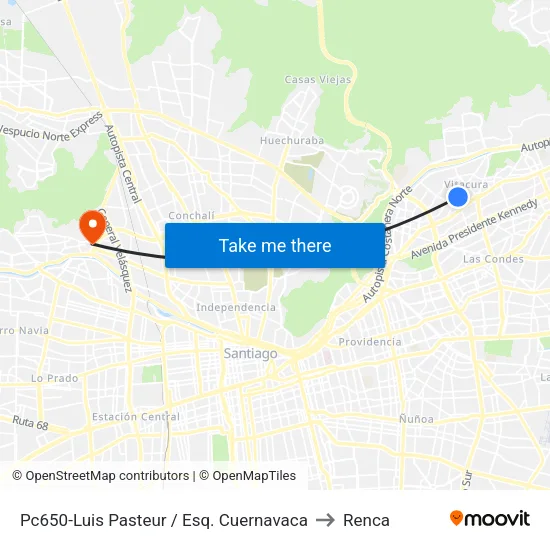 Pc650-Luis Pasteur / Esq. Cuernavaca to Renca map