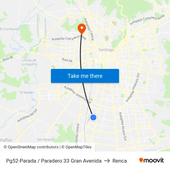 Pg52-Parada / Paradero 33 Gran Avenida to Renca map