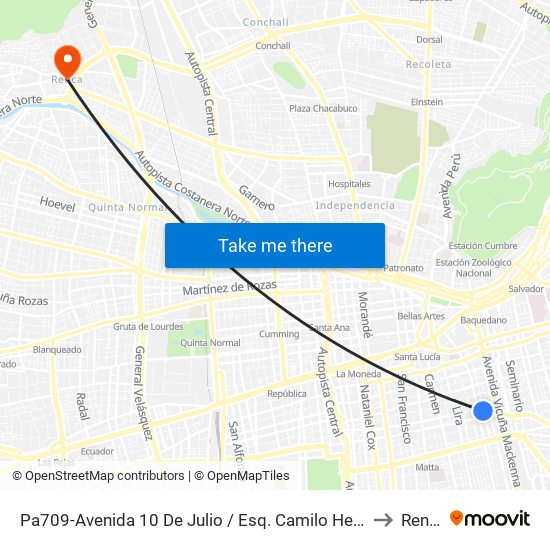 Pa709-Avenida 10 De Julio / Esq. Camilo Henríquez to Renca map