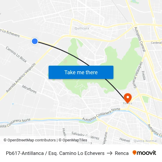 Pb617-Antillanca / Esq. Camino Lo Echevers to Renca map