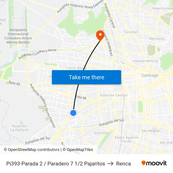 Pi393-Parada 2 / Paradero 7 1/2 Pajaritos to Renca map