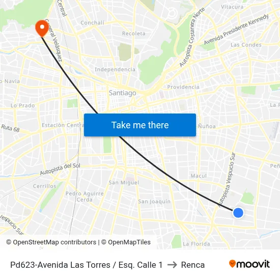 Pd623-Avenida Las Torres / Esq. Calle 1 to Renca map
